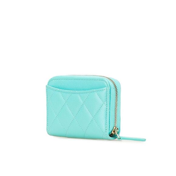 Pre Loved Chanel CC Quilted Caviar Zip Coin Purse Women Blue Pouches - Picture 2 of 8